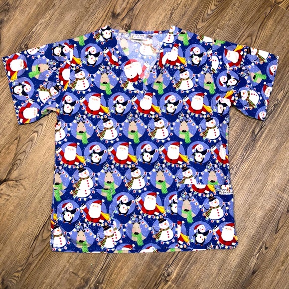 UA Scrubs Christmas Snow Globe V Neck Scrub Top - Picture 2 of 7